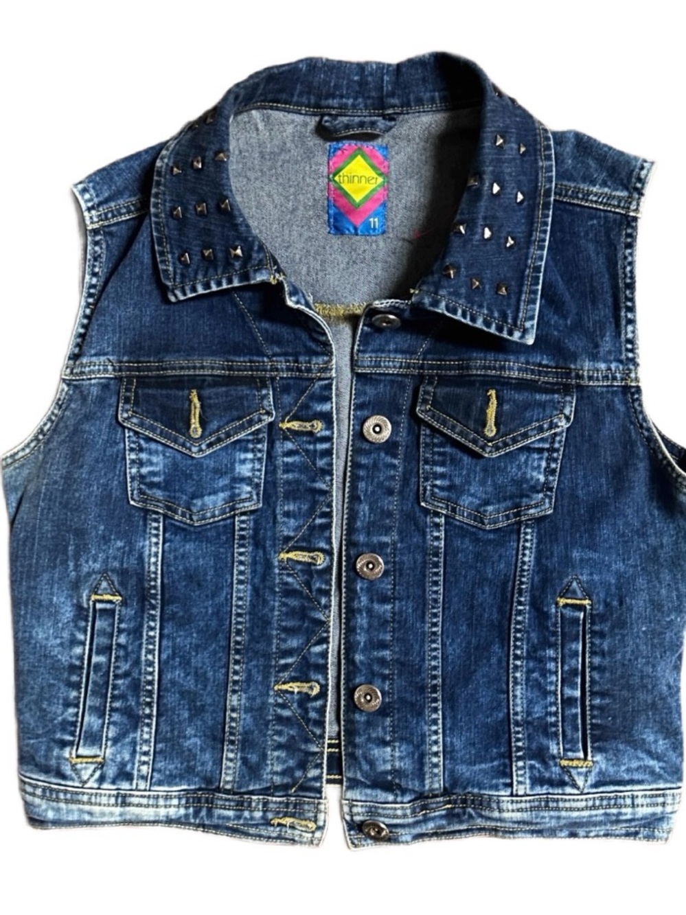 Thinner ~ Women’s Size 11 ~ Blue Denim W/ Silver Studded ~ Sleeveless Vest